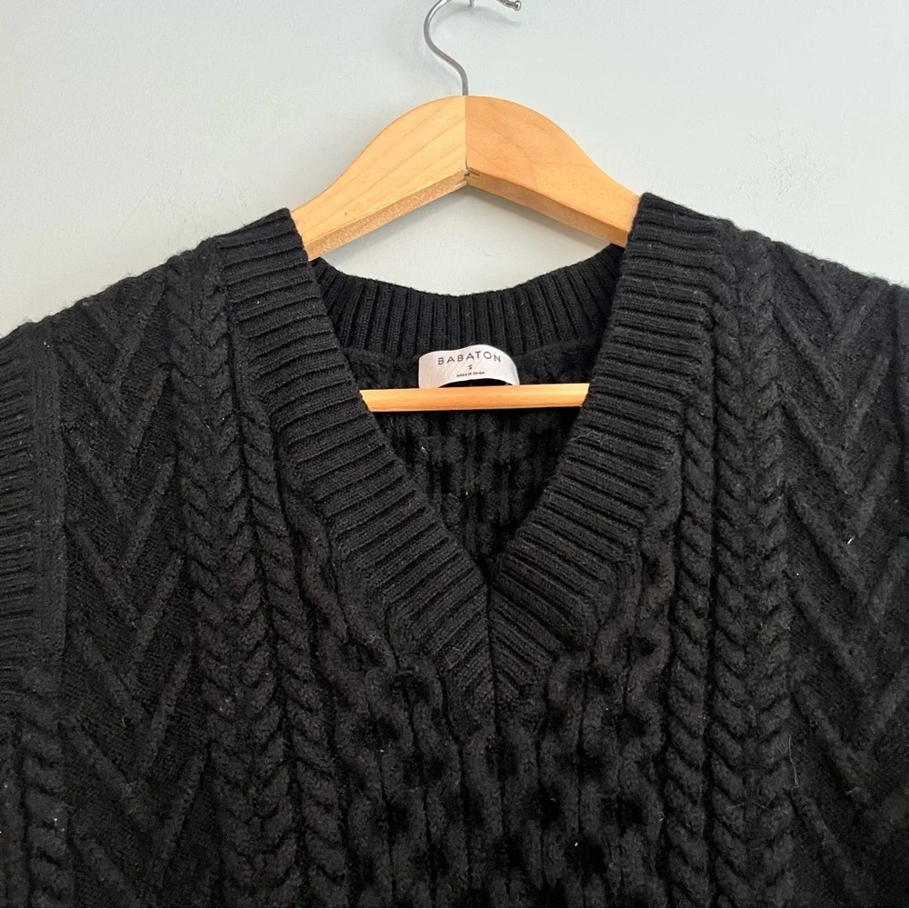 Aritzia Babaton Emporia Merino Wool V-Neck Sweater Vest Black Small Cable Knit - Picture 5 of 11